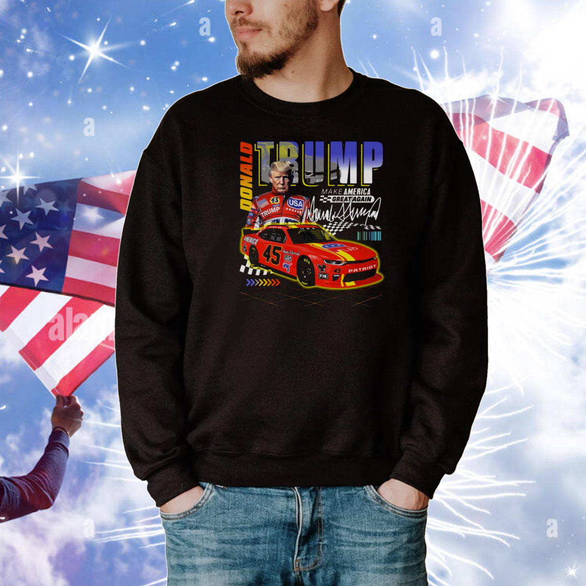 Donald Trump Make America Great Again Race Car USA Funny T-Shirt
