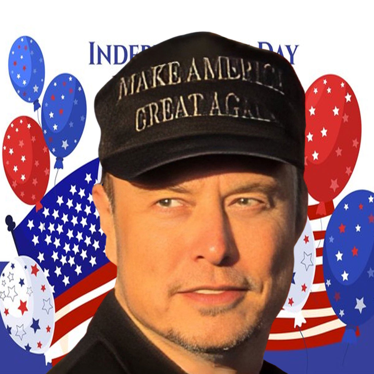Elon Musk At Trump Dark MAGA Hat