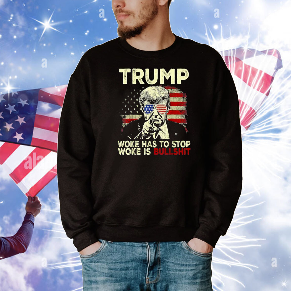 Trump 45 47 Woke Has To Stop Woke Is Bullshit Retro Design T-Shirt