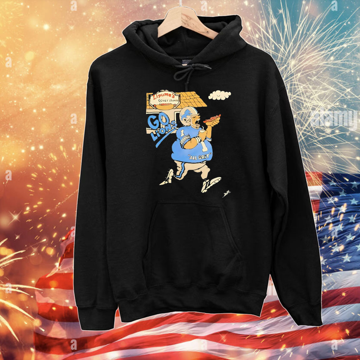 Detroit Lions All Grit Lipuma’s Coney Island go Lions T-Shirt
