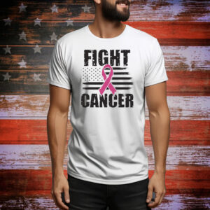 Fight Cancer American Flag pink ribbon Tee Shirt