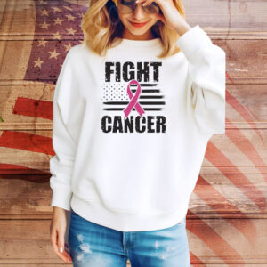 Fight Cancer American Flag pink ribbon Tee Shirt