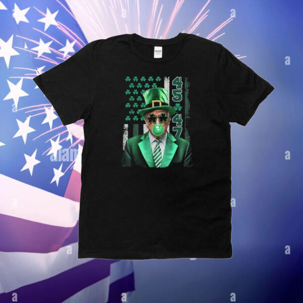 Funny Trump 45 47 Clover St Patricks Day US Flag Bubble Gum T-Shirt