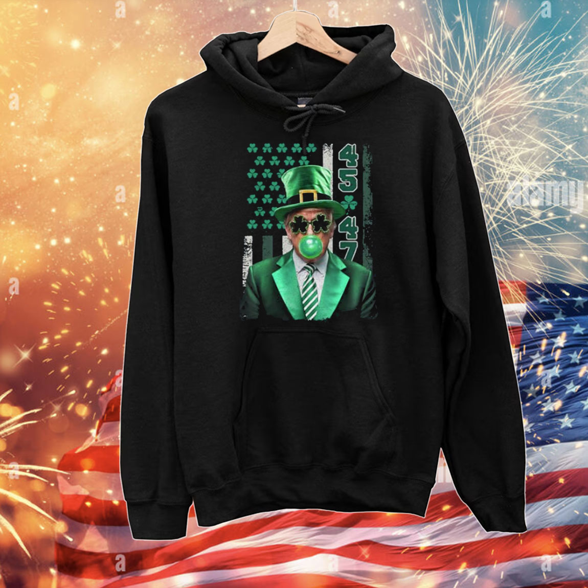Funny Trump 45 47 Clover St Patricks Day US Flag Bubble Gum T-Shirt
