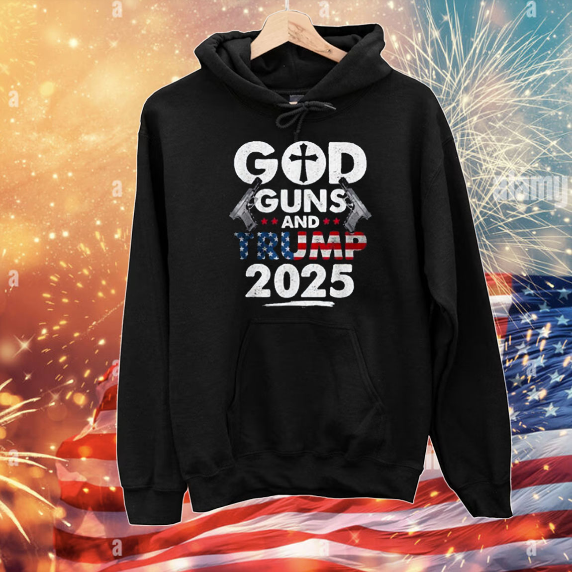 God Guns and Trump 2025 USA American Flag T-Shirt