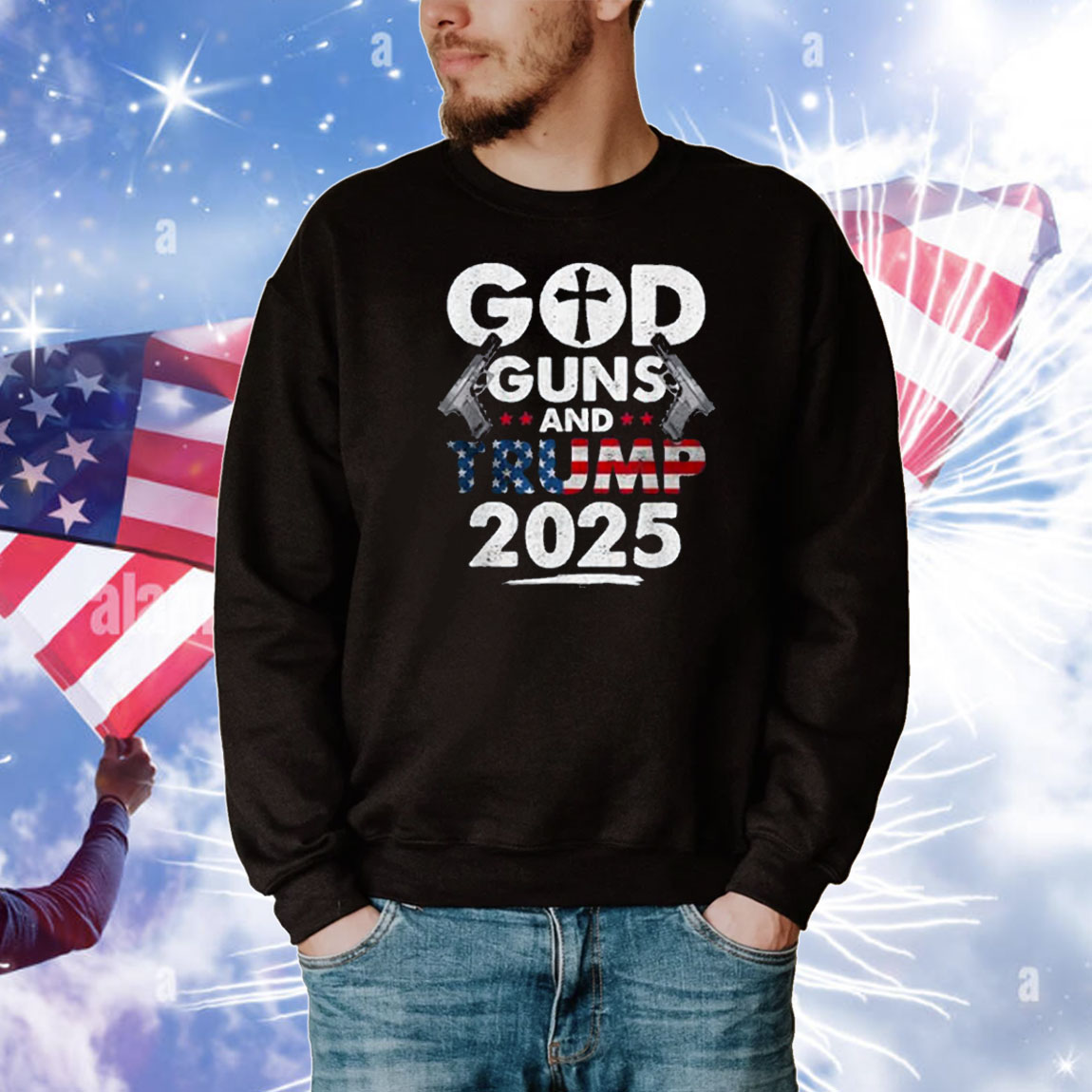 God Guns and Trump 2025 USA American Flag T-Shirt