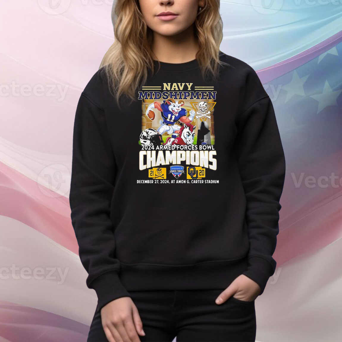 Navy Shipmen 2024 Armed Force Bowl Champion Celebrating mascot Tee Shirt
