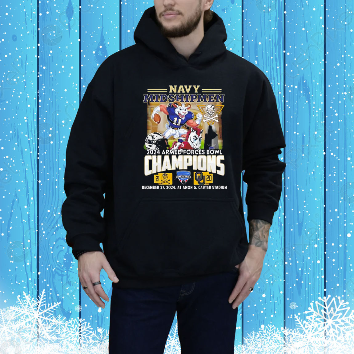 Navy Shipmen 2024 Armed Force Bowl Champion Celebrating mascot Tee Shirt