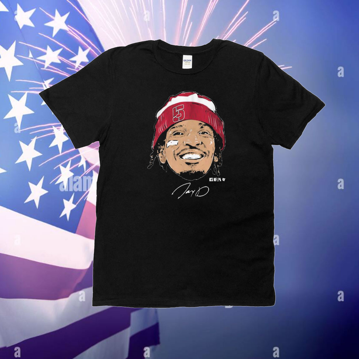 Official Jayden Daniels Face Bandage Washington Commanders NFLPA Signature Graphic T-Shirt