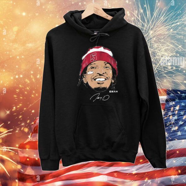 Official Jayden Daniels Face Bandage Washington Commanders NFLPA Signature Graphic T-Shirt