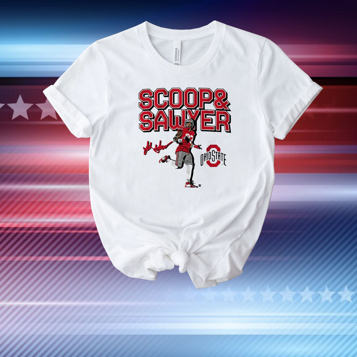 Official Ohio State Buckeyes NCAA Jack Sawyer Scoop And Score Signature T-Shirt