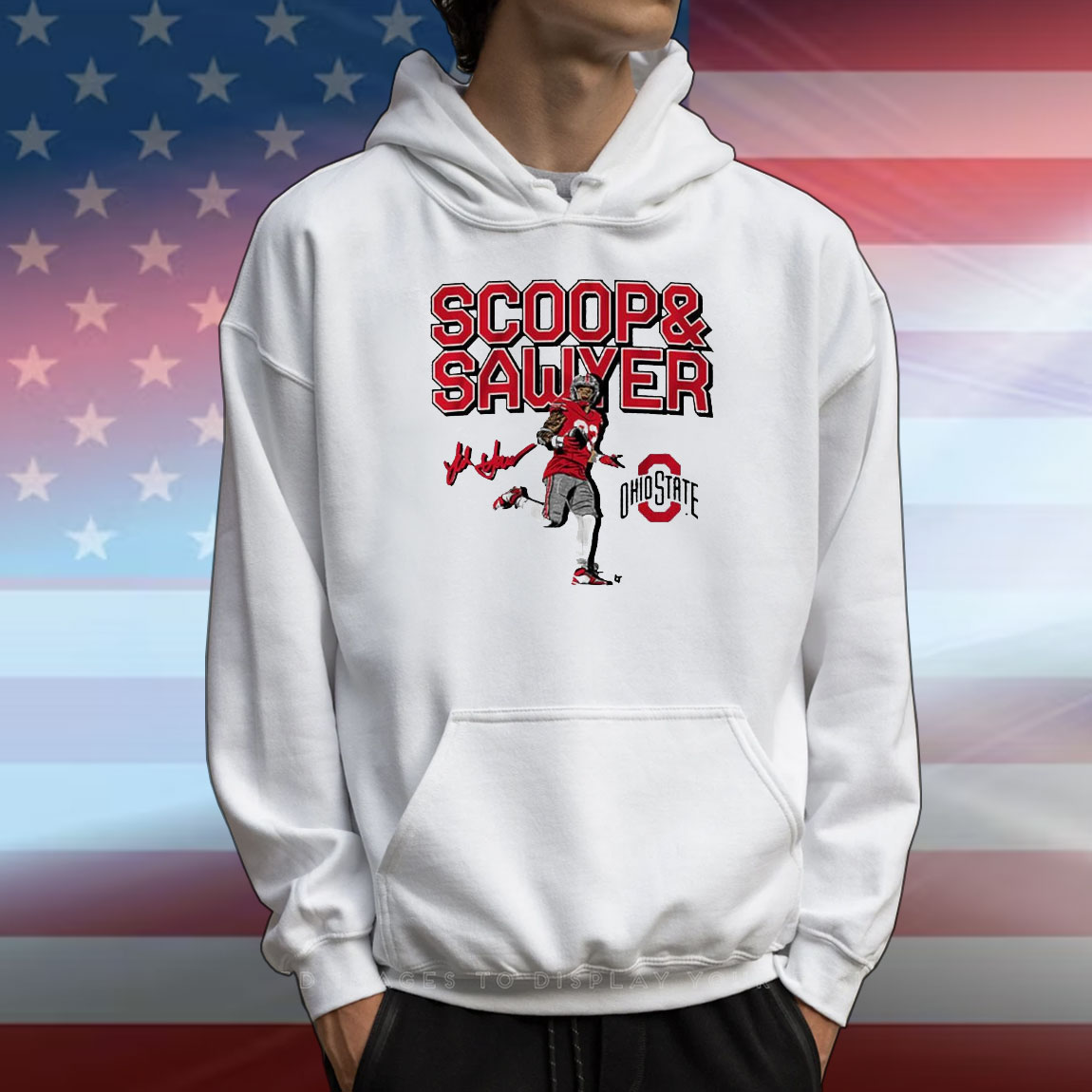 Official Ohio State Buckeyes NCAA Jack Sawyer Scoop And Score Signature T-Shirt