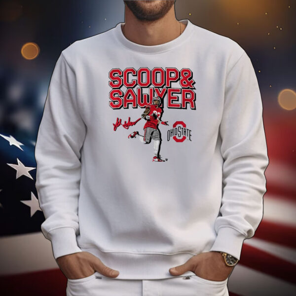 Official Ohio State Buckeyes NCAA Jack Sawyer Scoop And Score Signature T-Shirt