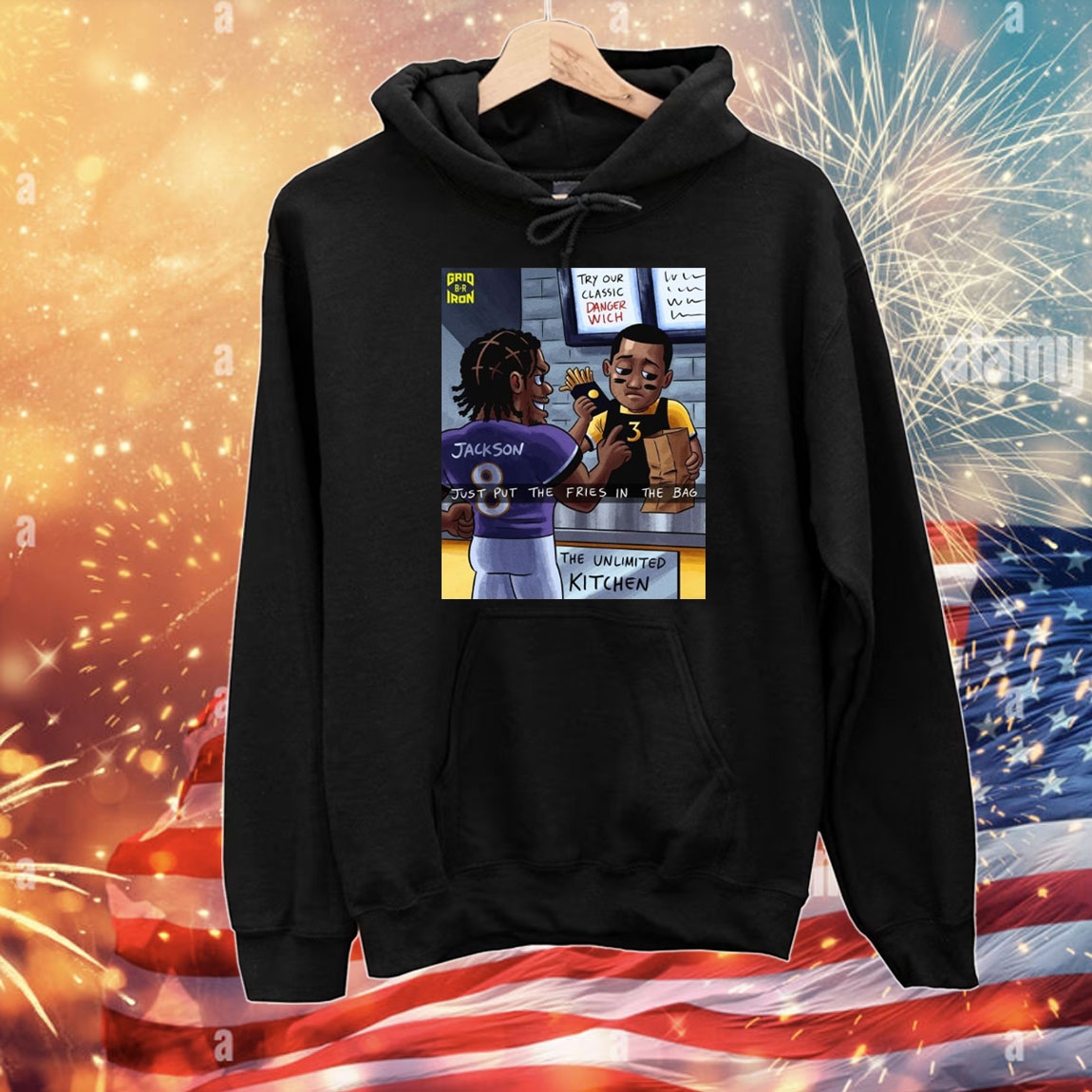 Official Poster Baltimore Ravens Vs Pittsburgh Steelers NFL Just Put The Fries In The Bags Try Our Classic Danger Wich Caricatures T-Shirt