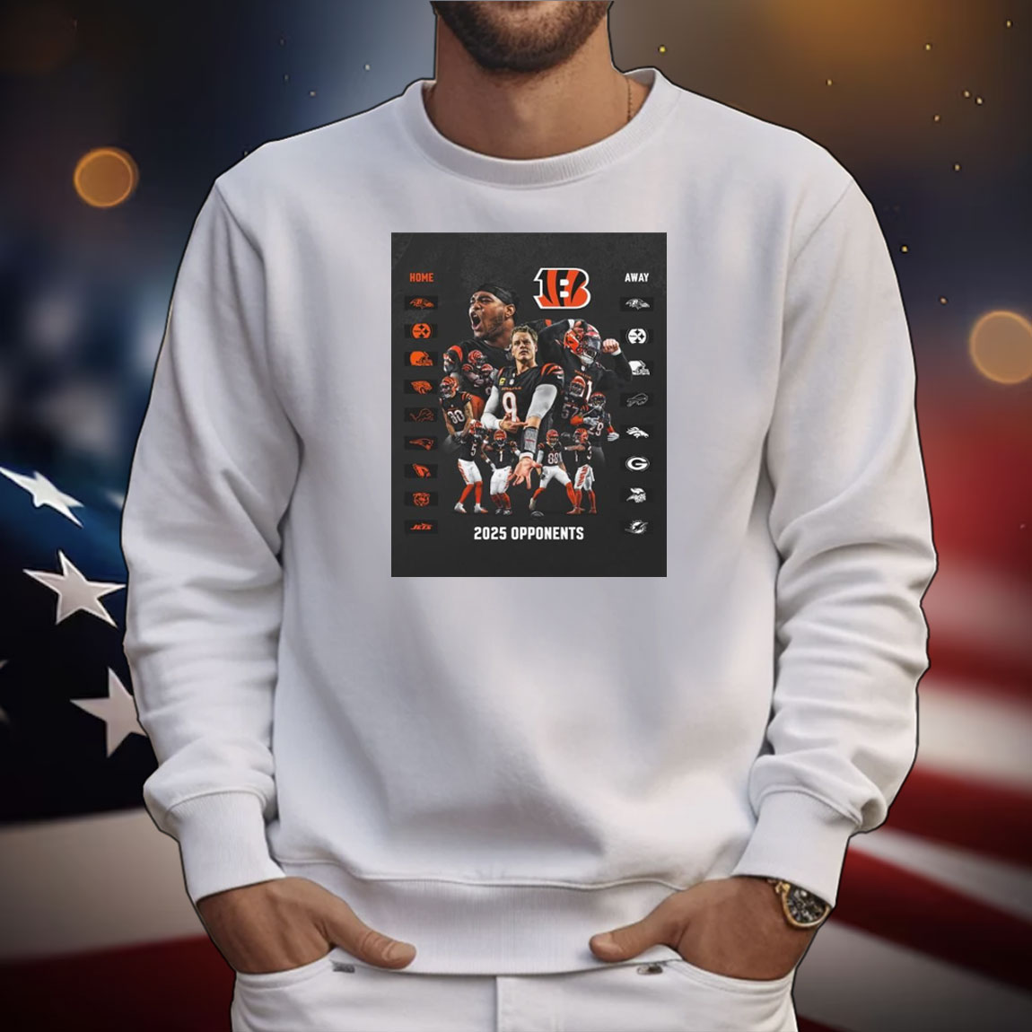 Official Poster Cincinnati Bengals 2025 Opponents Home Ravens Steelers Browns Jaguars Lions Patriots Eagles Bears Jets T-Shirt