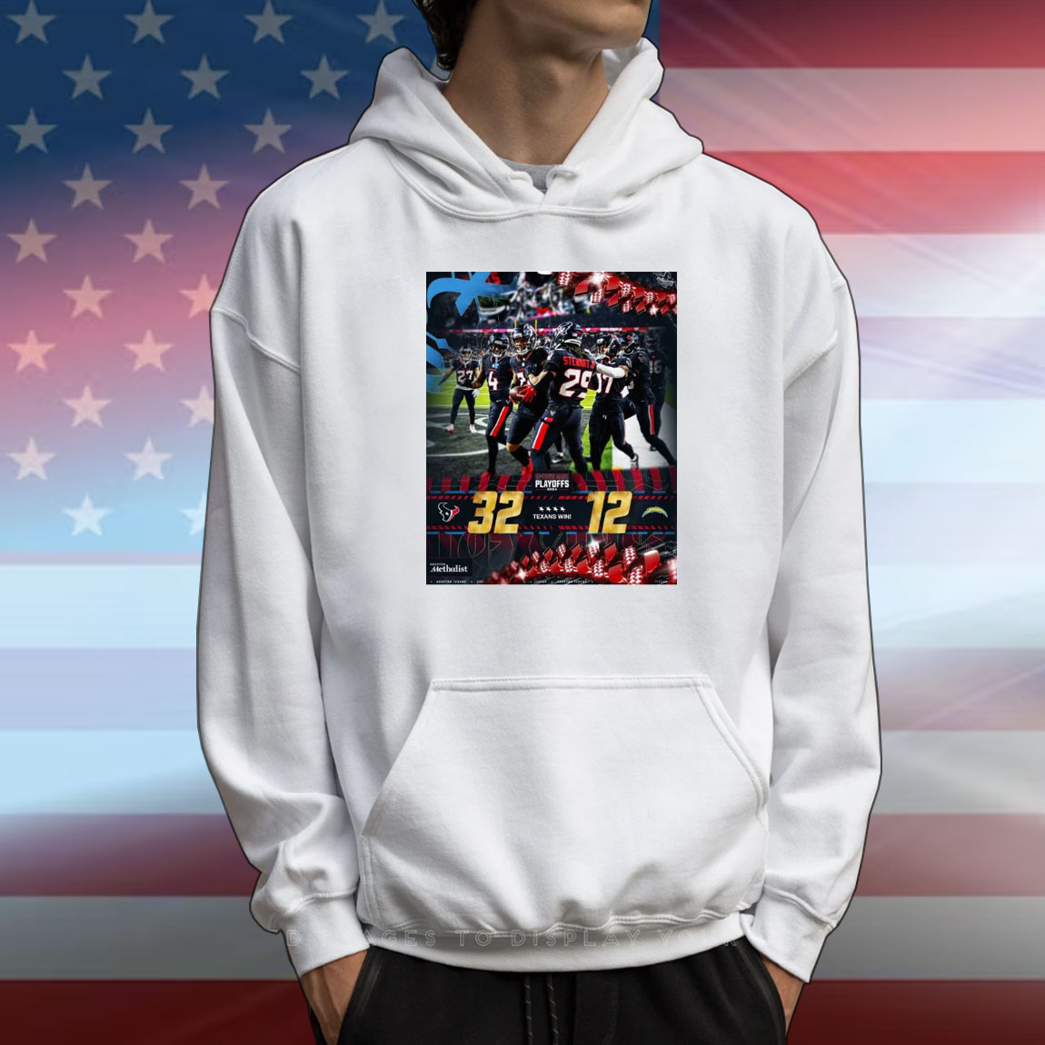 Official Poster Houston Texans Win Los Angeles Chargers 32 – 12 Score H-Town Made Playoffs 2024 NFL Wild Card Round T-Shirt
