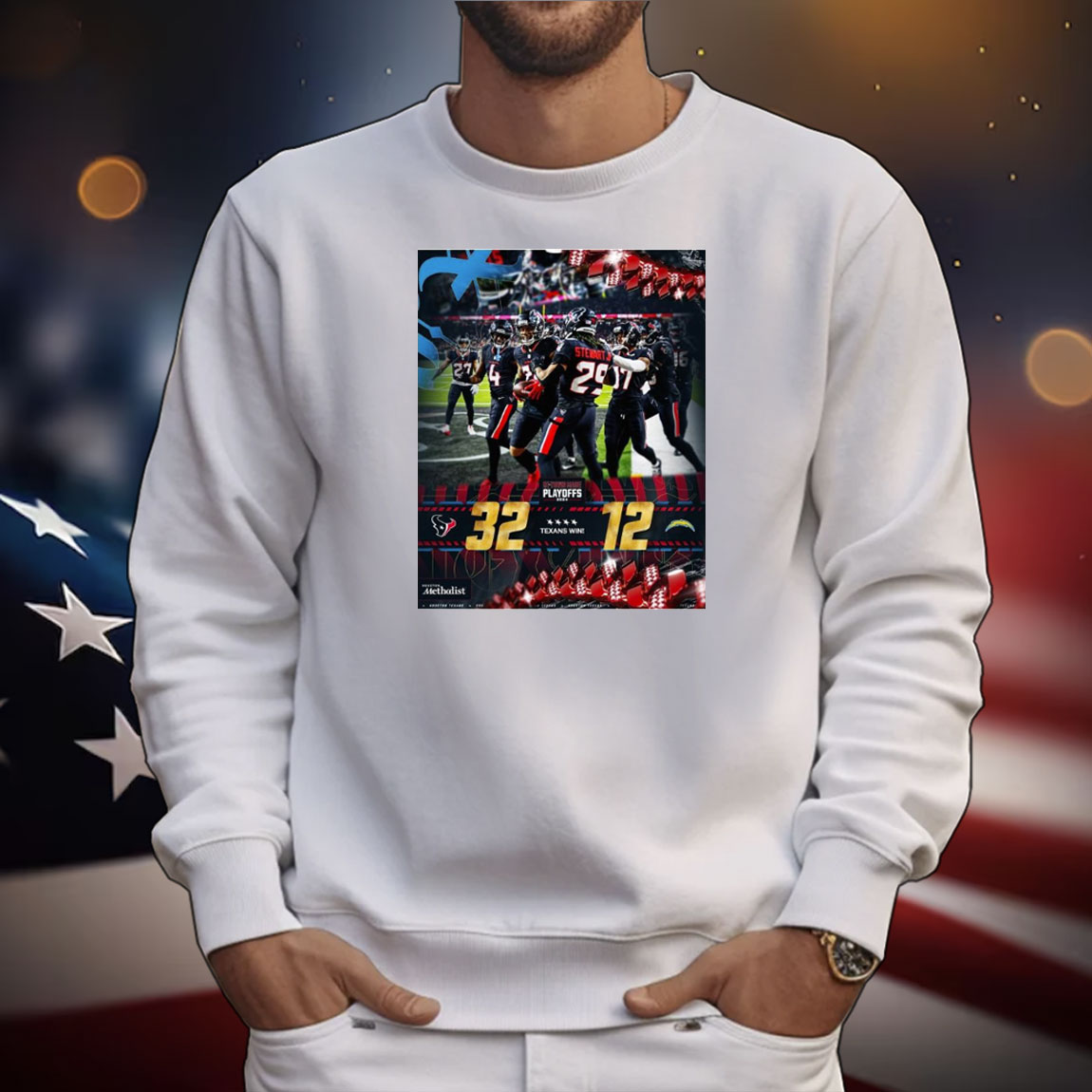 Official Poster Houston Texans Win Los Angeles Chargers 32 – 12 Score H-Town Made Playoffs 2024 NFL Wild Card Round T-Shirt