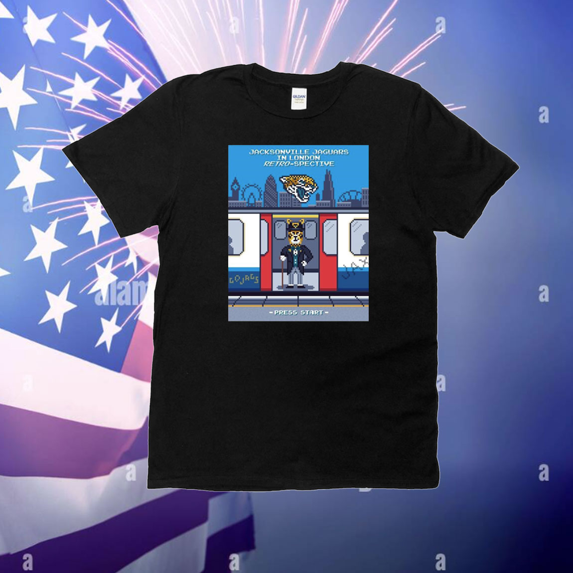 Official Poster Jacksonville Jaguars In London Retro-Spective Hunting For An 8th Win In London Town Press Start T-Shirt