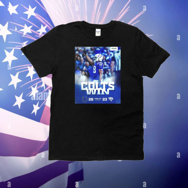 Official Poster Jonathan Taylor Final OT Indianapolis Colts Win Jacksonville Jaguars 26 – 23 Score Ruoff Mortgage T-Shirt