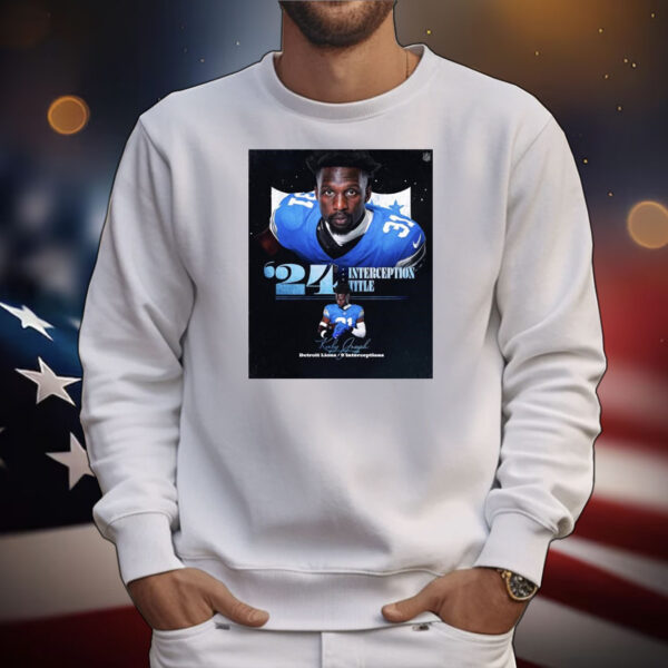 Official Poster Kerby B. Joseph Detroit Lions 9 Interceptions ’24 Interception Title Signature T-Shirt
