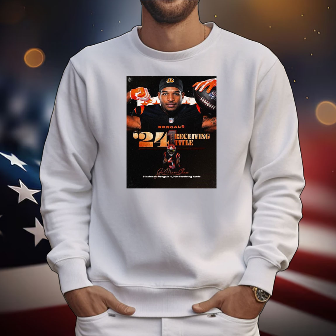 Official Poster NFL Ja’Marr Chase Cincinnati Bengals 1,708 Receiving Yards 2024 Receiving Title T-Shirt
