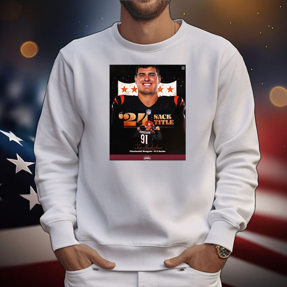 Official Poster NFL Trey Hendrickson Cincinnati Bengals 17.5 Sacks 2024 Sack Title T-Shirt