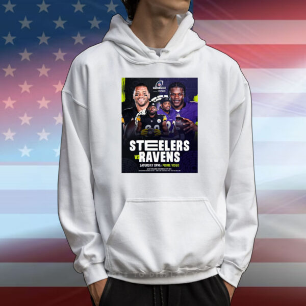 Official Poster Pittsburgh Steelers Vs Baltimore Ravens NFL Wild Card Saturday Facing Off In The Playoffs T-Shirt