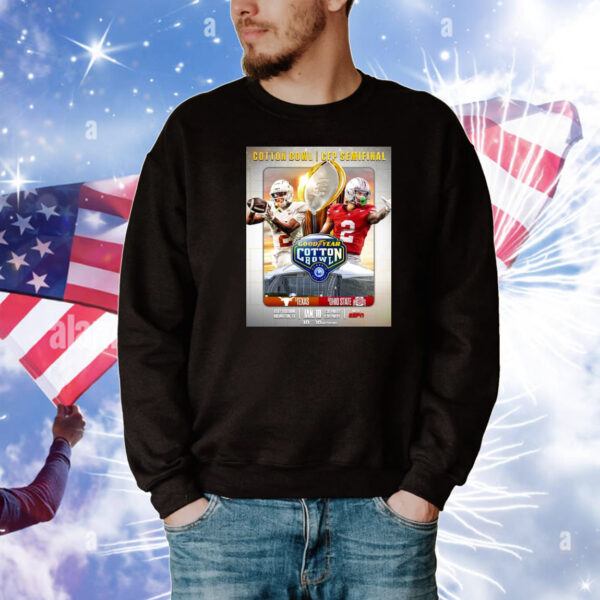 Official Poster Texas Longhorns Vs Ohio State Buckeyes Goodyear Cotton Bowl CFP Semifinal AT&T Stadium Jan 10 Big Ten Football T-Shirt