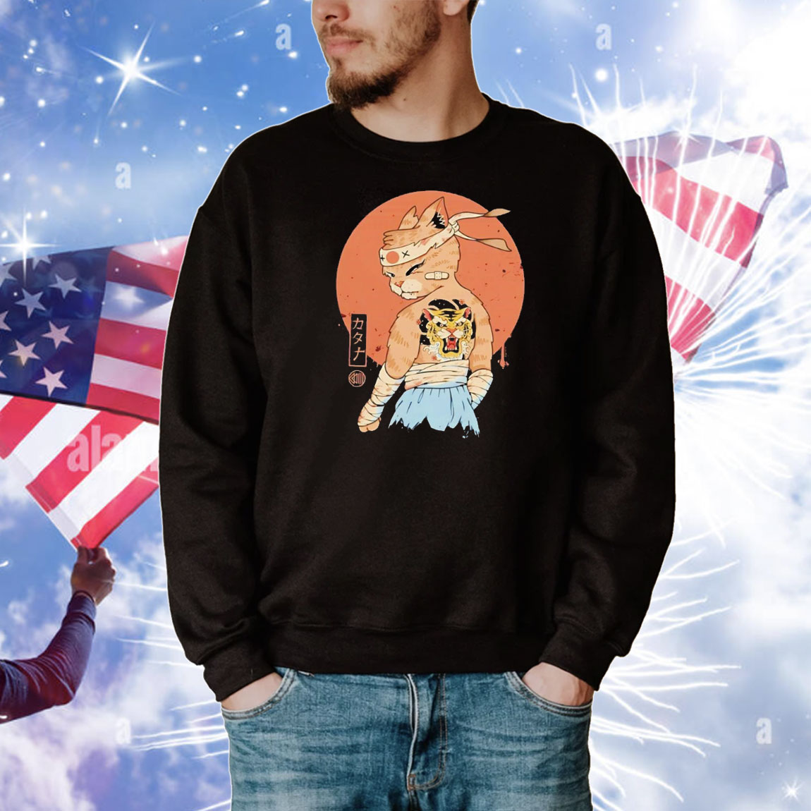 Samurai cat catana battle damage T-Shirt
