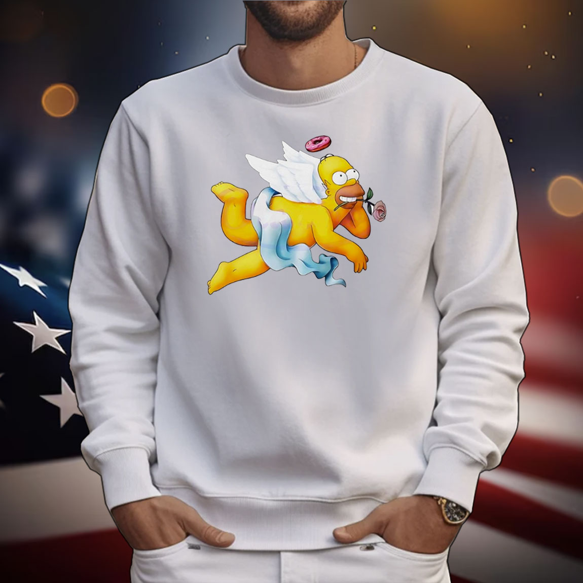 Simpsons donut angel hold rose un mouth T-Shirt