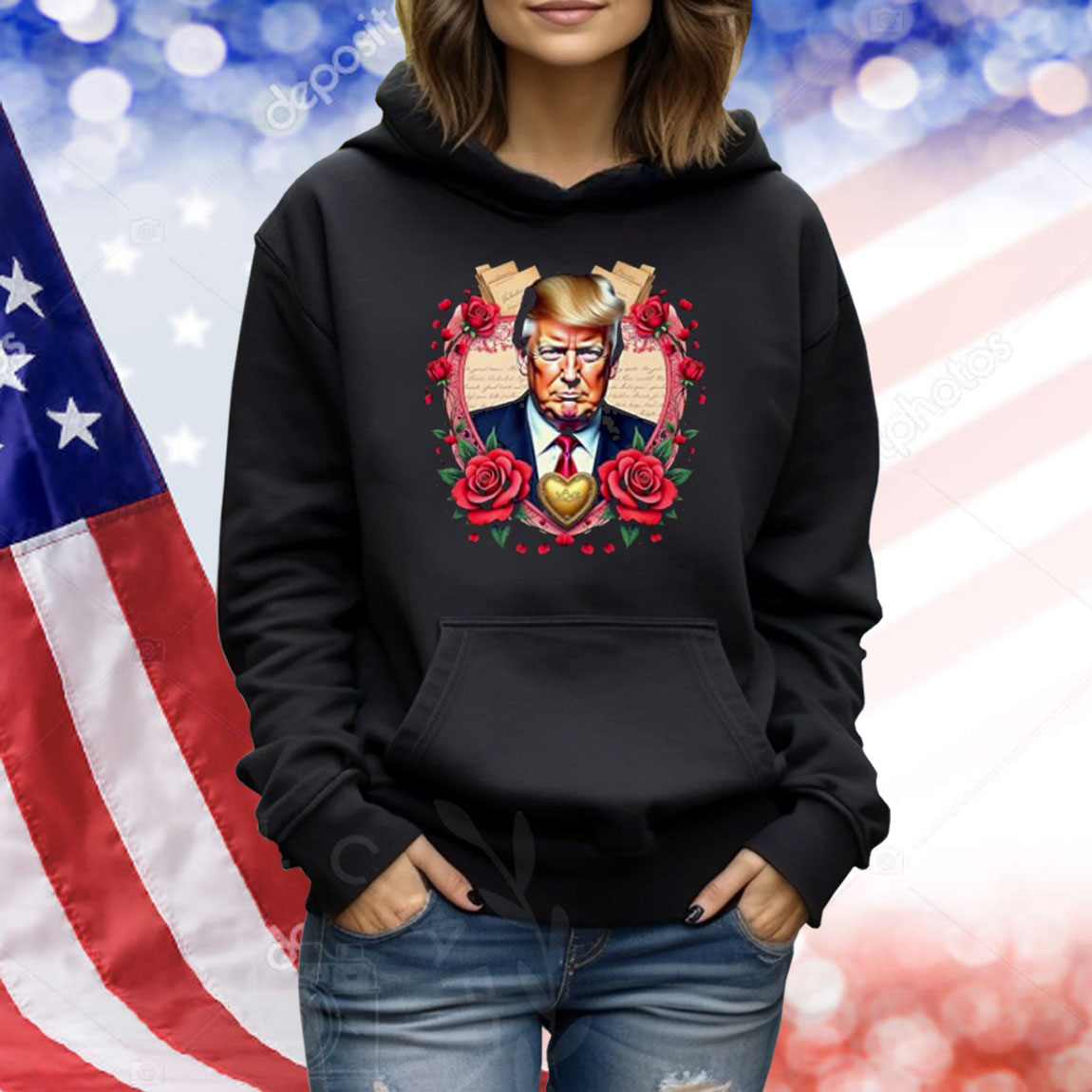 Trump Floral Portrait Heart Trump Is My Valentine Day Premium Shirt